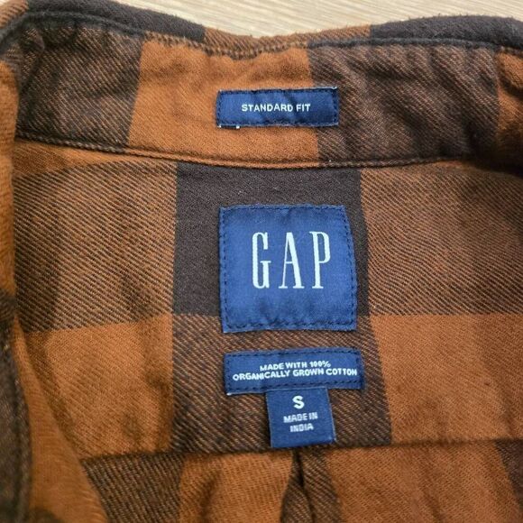 Gap Shirt Men's Small Brown Flannel Standard Fit 100% Organic Cotton Button-Up - Picture 4 of 8